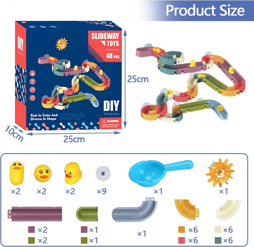 48 Piece Bath Shower Water Track Slide Toy with Mini Toys - Click Image to Close