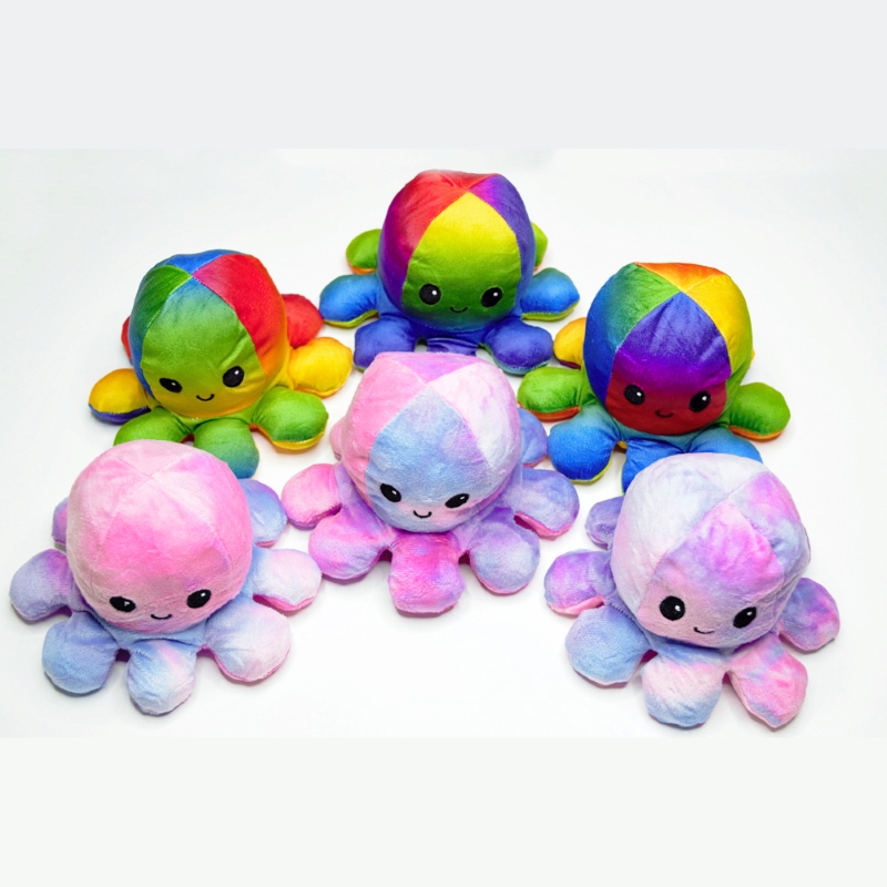Reversible Mood Octopus Plush Toy Tie Dye or Rainbow Colours Dahdah KIDS Australia The Latest Fidget Sensory Toys for your Kids